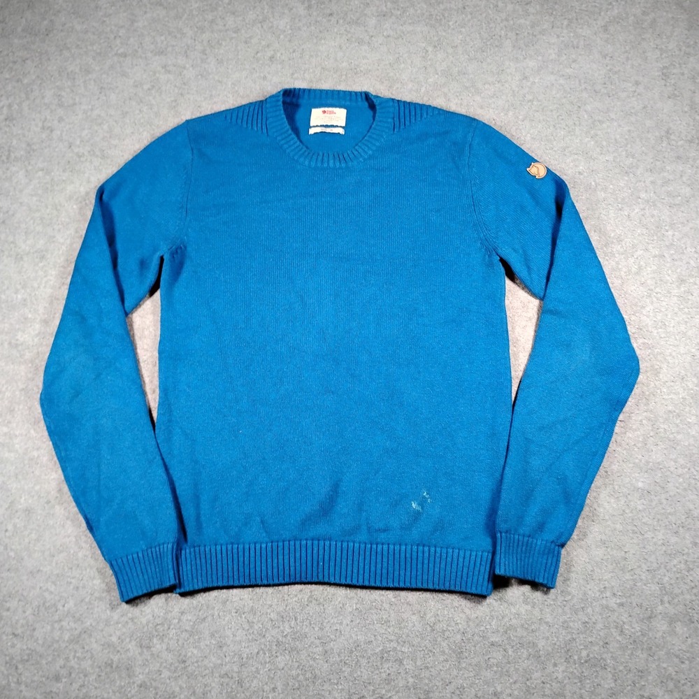 Fjallraven Men's Blue Övik Knit Crew Neck Cotton Wool Pullover Sweater Size M
